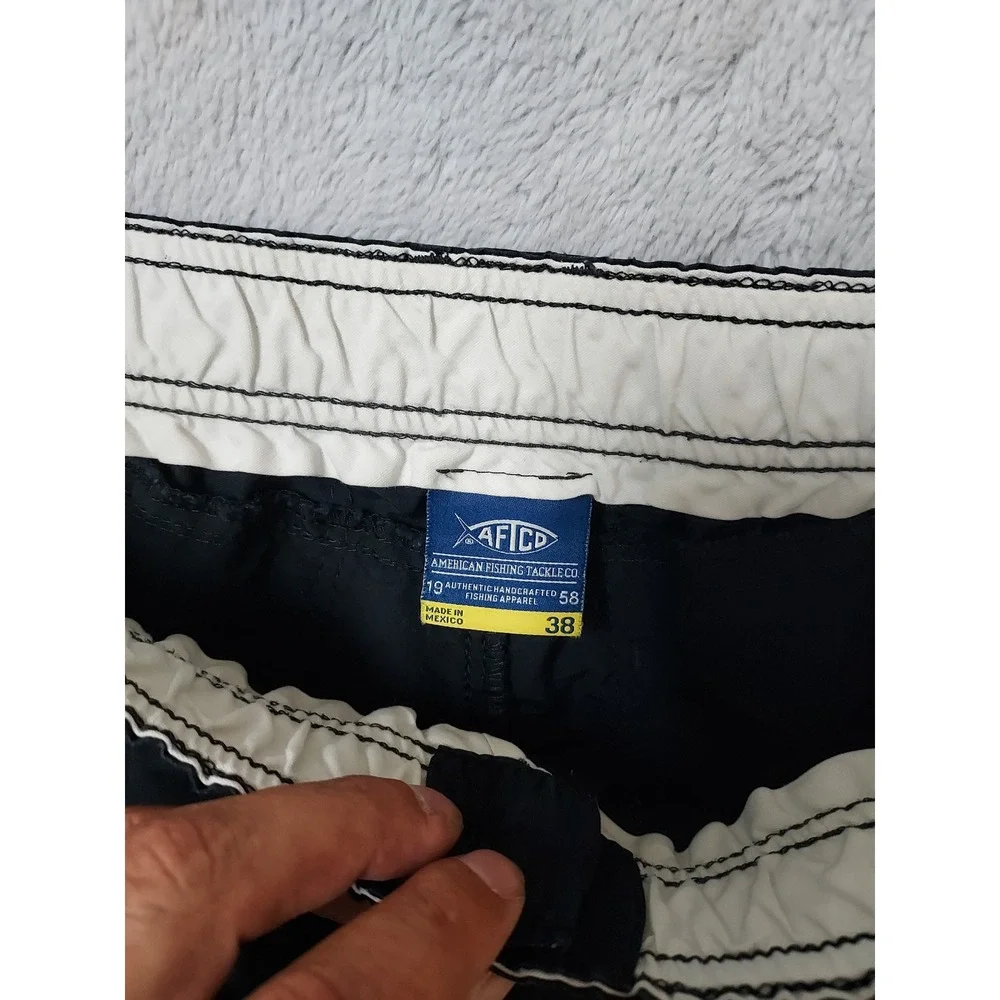 Aftco Shorts Mens 38 Fishing Cargo Nylon Navy Hybrid Elastic Waist Fishing Beach